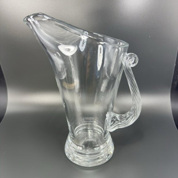 Vintage Clear Glass Crystal Pitcher Jug With Swirl Handle Made In Poland Glass - Picture 12 of 12